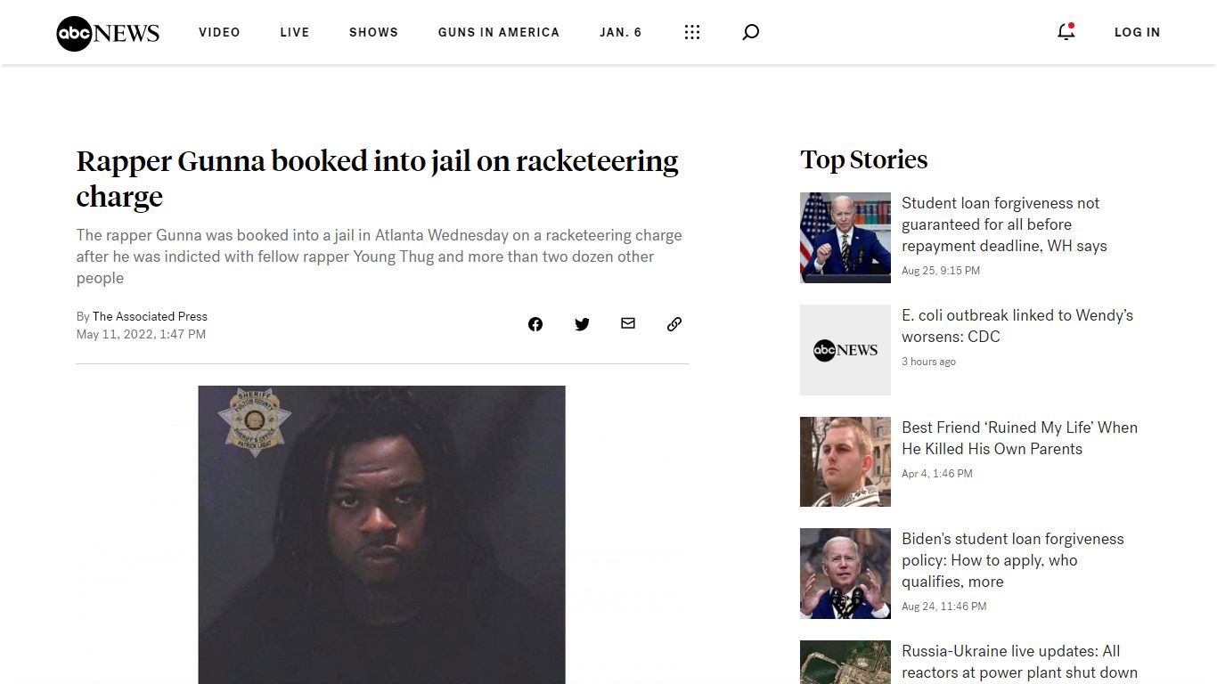 Rapper Gunna booked into jail on racketeering charge